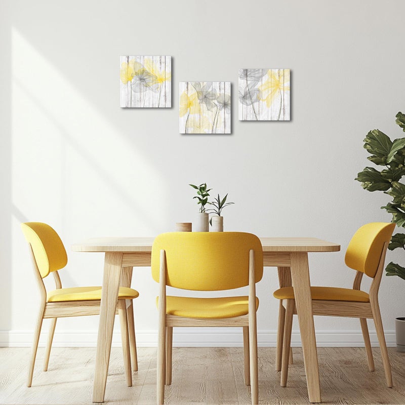 Zlove Yellow Bathroom Decor, Yellow and Grey Wall Decor - Modern Canvas Wall Art Flower Pictures for Bathroom Bedroom,12"x12" - Image 2